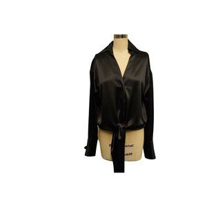 Silk Front Tie Blouse Black